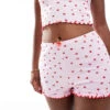 Cotton:On Cotton On Heart Print Rib Ruffle Short In Pink Co-ord For Women Scarlet Heart