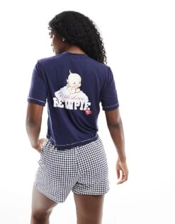Cotton:On Cotton On So Soft Sleeve Jersey Sleep Set With Kewpie Graphic In Navy For Women