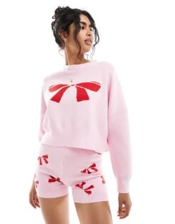 Cotton:On Cotton On Novelty Knitted Jumper In Checkered Bow Co-ord For Women Multi