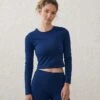 Cotton:On Ultra Soft Fitted Long Sleeve Top In Blue For Women