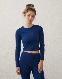 Cotton:On Ultra Soft Fitted Long Sleeve Top In Blue For Women