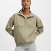 Cotton:On Plush Essential Half Zip Jumper In Khaki For Women
