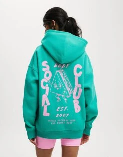 Cotton:On Plush Premium Graphic Hoodie In Green For Women