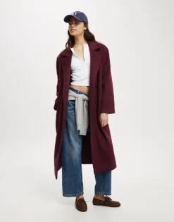 Cotton:On Harrison Coat In Burgundy For Women