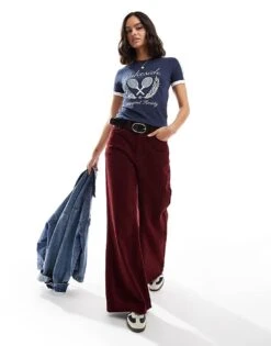 Cotton:On Cotton On Fitted Graphic Longline Tee In Navy With Lakeside Graphic For Women Multi