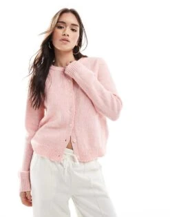 Cotton:On Cotton On Crew Button Through Cardigan In Rose Embroidery For Women