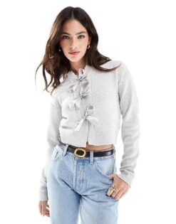 Cotton:On Cotton On Bow Cardigan In Light Grey For Women