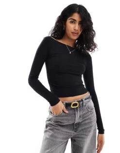 Cotton:On Cotton On Boat Neck Long Sleeve Top In Black For Women