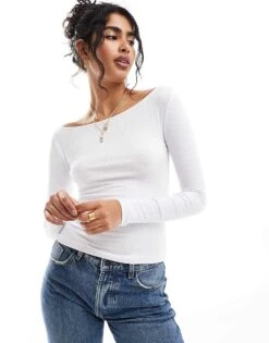 Cotton:On Cotton On Boat Neck Long Sleeve Top In White For Women