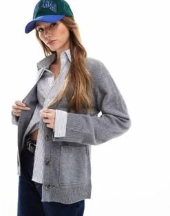 Cotton:On Cotton On Lux V Neck Pocket Cardigan In Charcoal Marle For Women