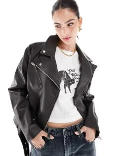 Cotton:On Cotton On Roman Faux Leather Biker Jacket In Black For Women