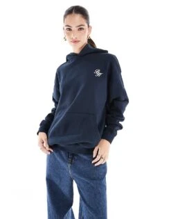 Cotton:On Cotton On Classic Fleece Hoodie With Script Graphic In Ink Navy For Women