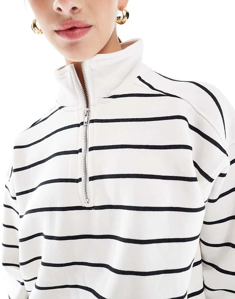 Cotton:On Cotton On Oversized Collar Half Zip Sweatshirt In Black And White Stripe For Women Black & White Stripe - Image 3