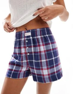Cotton:On Flannel Boyfriend Boxer Short In Navy For Women