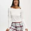 Cotton:On Sleep Recovery Boat Neck Sleep Top In White For Women
