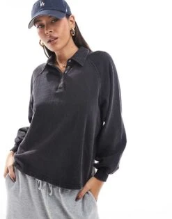 Cotton:On Oversized Collared Lounge Fleece Sweater In Black For Women