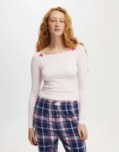Cotton:On Sleep Recovery Boat Neck Sleep Top In Pink For Women
