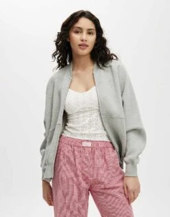 Cotton:On Zip Through Fleece Bomber In Grey For Women