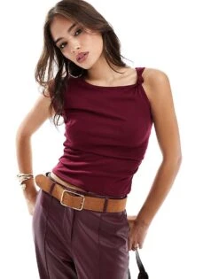 Cotton:On Marlow Knot Shoulder Short Sleeve Top In Burgundy For Women