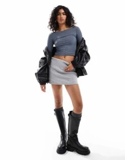 Cotton:On Staple Rib Boat Neck Long Sleeve Top In Blue For Women