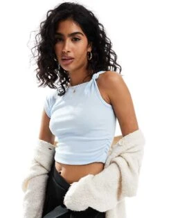 Cotton:On Marlow Knot Shoulder Short Sleeve Top In Blue For Women