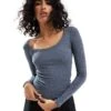 Cotton:On Staple Rib Scoop Neck Long Sleeve Top In Blue For Women