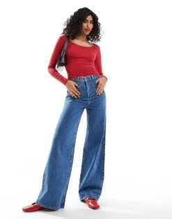 Cotton:On Sunday Scoop Long Sleeve In Red For Women