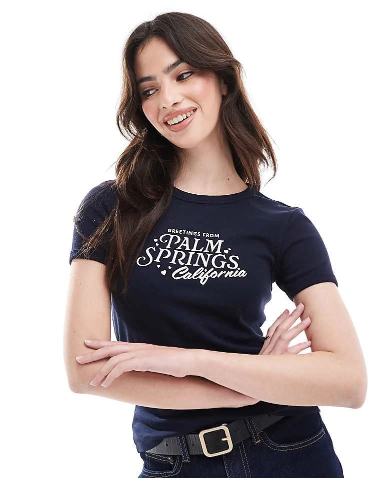 Cotton:On Cotton On Palm Springs Rib Graphic T-shirt In Navy For Women - Image 3