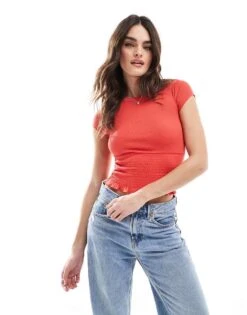 Cotton:On Cotton On Pia Shirred Short Sleeve Top In Orange For Women