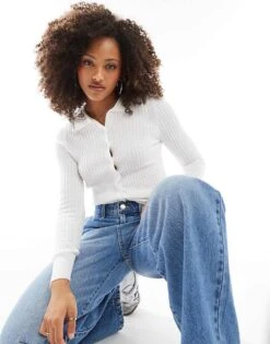 Cotton:On Cotton On Preppy Button Through Jersey Polo In White For Women Porcelain