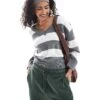 Cotton:On Cotton On V Neck Preppy Jumper In Grey And White Stripe For Women Navy Stripe