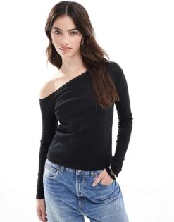Cotton:On Cotton On Everfine Asymmetric Long Sleeve Pullover Knit In Black For Women