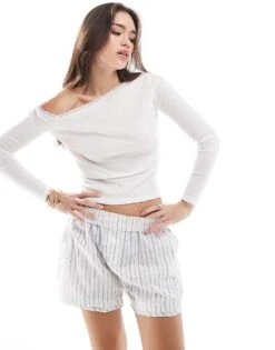 Cotton:On Cotton On Claire Lace Trim Off Shoulder Long Sleeve Top In White For Women