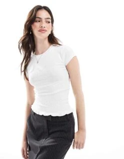 Cotton:On Cotton On Pia Shirred Short Sleeve Top In White For Women