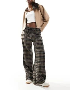 Cotton:On Cotton On Wide Leg Brown Check Trousers For Women