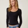 Cotton:On Cotton On Rib Scoop Neck Long Sleeve Top In Black For Women