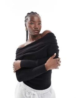 Cotton:On Cotton On Everfine Rib Ruched Off Shoulder In Black For Women