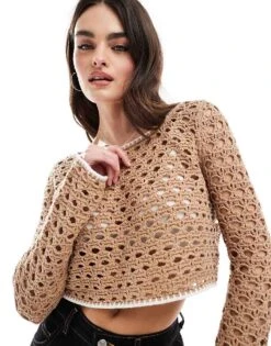 Cotton:On Cotton On Open Knit Off Shoulder Pullover Sweater In Carmeluxe For Women