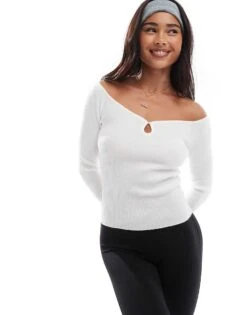 Cotton:On Cotton On Everfine Sweetheart Keyhole Off Shoulder Sweater In Porcelain For Women