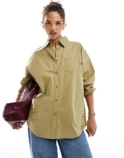 Cotton:On Cotton On White Poplin Oversized Shirt In Khaki For Women