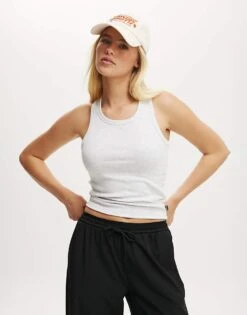 Cotton:On Active Core Rib Racer Tank In Grey For Women