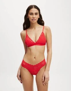Cotton:On Everyday Lace Triangle Padded Bralette In Red For Women
