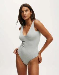 Cotton:On Seamless Plunge Bodysuit In Grey For Women