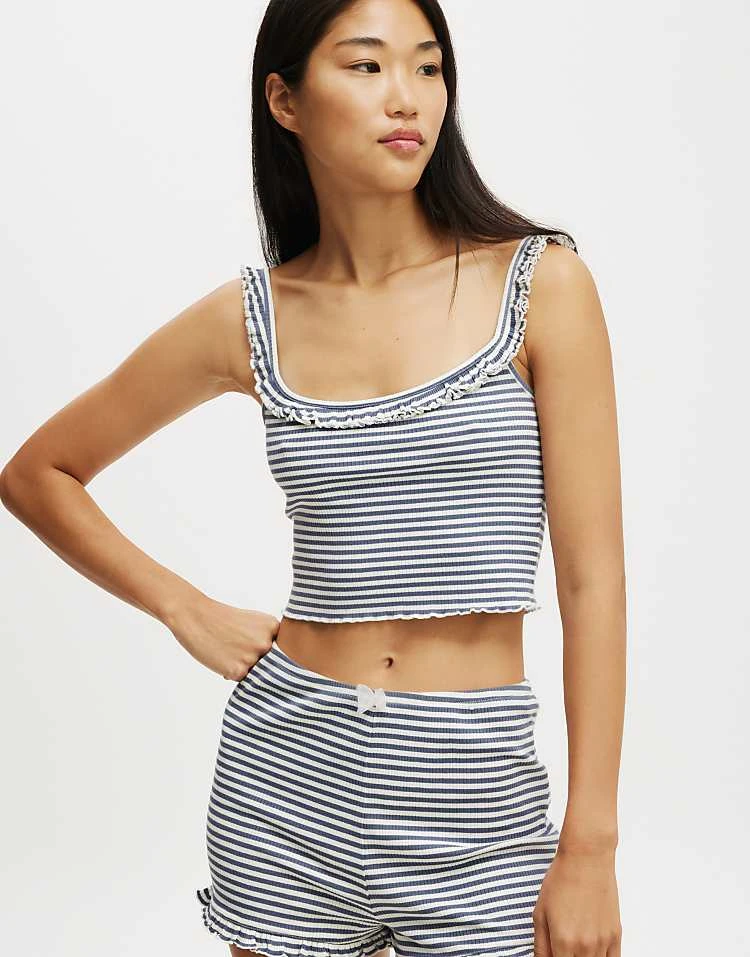 Cotton:On Rib Ruffle Short In Blue For Women