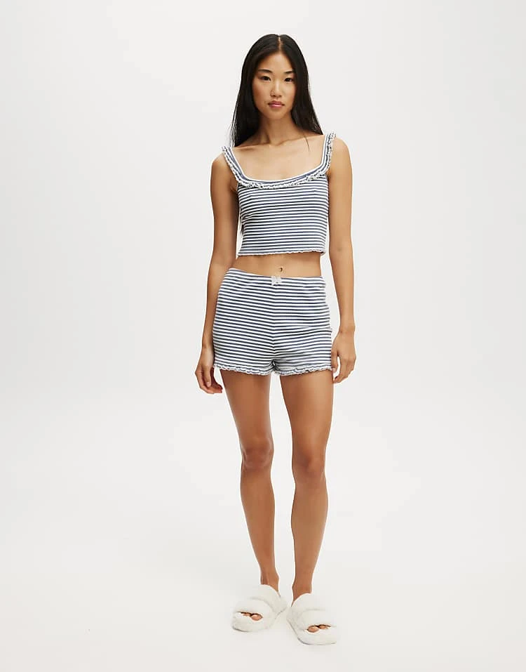 Cotton:On Rib Ruffle Short In Blue For Women - Image 3