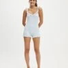 Cotton:On Rib Ruffle Boyleg Romper In Blue For Women