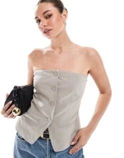 Cotton:On Luis Strapless Suting Vest In Beige For Women