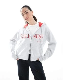 Cotton:On Plush Graphic Zip Through In Grey For Women