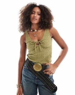 Cotton:On Briony Keyhole Tank In Khaki For Women