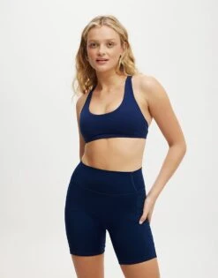 Cotton:On Ultra Soft Plunge Strappy Crop In Blue For Women
